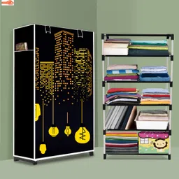 colcum 5 Shelf Foldable Collapsible Wardrobe Storage Organizer Almirah Cloth Rack Micro Fiber Collapsible Wardrobe-picture-20