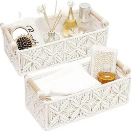 imiara Cotton Set of 2 Macrame Storage Shelf Baskets Cotton Boho Home Decor Toilet Paper Towel Storage Basket-picture-14