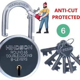 hindson Lock and key door lock for home gate shutter round 65mm 6 Key main Padlock image 1