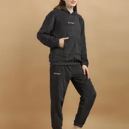 winkelstreet Women Night Suit Set Black Solid image 3