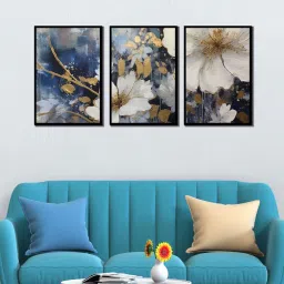 wens Floral Multicolour Canvas & MDF (Set of 3) Framed Art Panels image 1