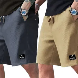 flicfol Pack of 2 Self Design Men Multicolor Regular Shorts-picture-47
