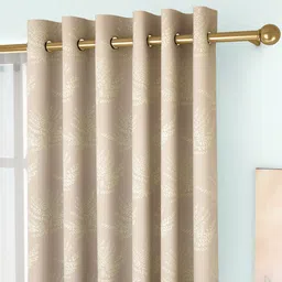 curtain label Beige Floral Poly Cotton 9 Ft Light Filtering Eyelet Door Curtains (Set of 2) image 2