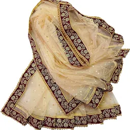 navti creations Net Embroidered Beige Women Dupatta image 1