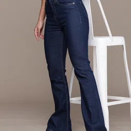 roadster Women Flared High Rise Dark Blue Jeans-picture-13