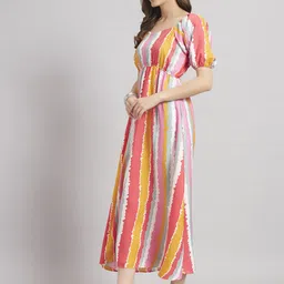 jash creation Women Fit and Flare Pink Midi/Calf Length Dress image 3