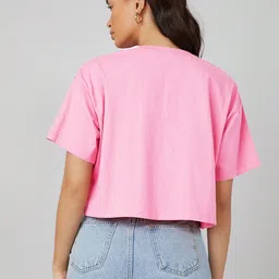 kotty Women Printed, Typography Round Neck Cotton Blend Pink T-Shirt image 5