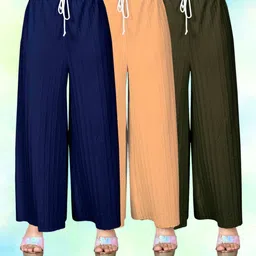 vspcreation Pack of 3 Women Regular Fit Multicolor Lycra Blend Trousers-picture-26