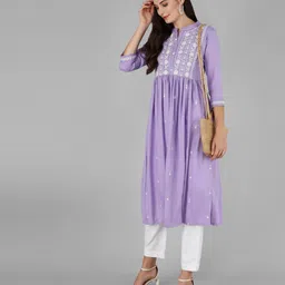 angita Women Chikan Embroidery Cotton Rayon A-line Kurta-picture-27