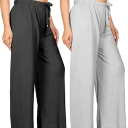 payaltextile Pack of 2 Women Regular Fit Multicolor Cotton Blend Trousers-picture-15