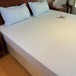 bells & whistles Blue 100% Cotton Striped Print Double Breeze Bedsheet with 2 Pillow Covers (Spring Summer 2025 Collection) image 1