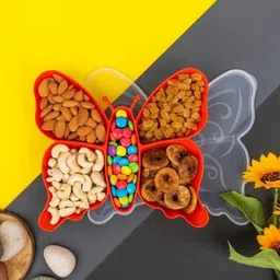 deodap 5 Compartment Butterfly Shaped Multipurpose Plastic Tray for Snacks & Storage Tray-picture-17