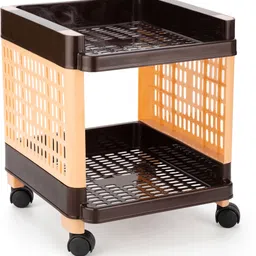 sorath Rectangular 2 Layer Multipurpose Shelf Stand Basket Rack Trolley Plastic Kitchen Trolley-picture-12