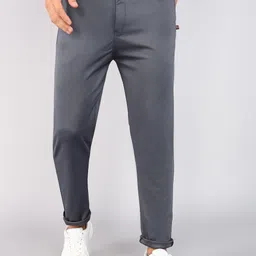 flicfol Men Regular Fit Grey Cotton Blend Trousers-picture-32