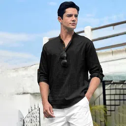 trendivastra Men Self Design Cotton Blend Straight Kurta image 3