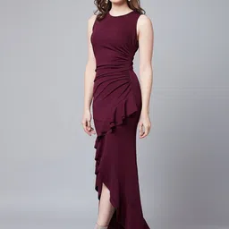 athena Women Asymmetric Maroon Maxi/Full Length Dress image 4
