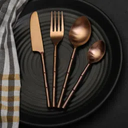 Bamboo Elegance Gold Stainless Steel (Set of 16) Cutlery Set-image-99