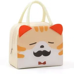 paul sons Kids Cute Cat Face Design Lunch Bag, Cream and Orange Colours Waterproof Lunch Bag-picture-13