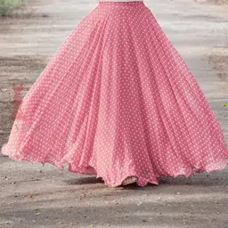 Women Polka Print Flared Pink, White Skirt-image-1