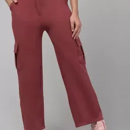 crimp Women Regular Fit Maroon Lycra Blend Trousers-picture-28