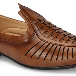 house of pataudi Men’s Slip-On Nagra | Loafers | Woven Design Formal & Ethnic Shoes Mojaris For Men image 3