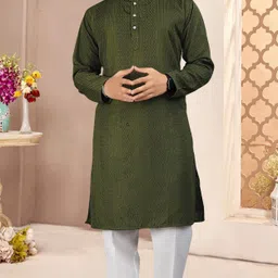 lazzly Men Self Design Cotton Blend Straight Kurta image 5
