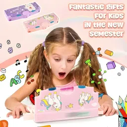 vvn Unicorn Theme Heavy Magnetic Pencil Box for Kids Spacious Attractive Pencil Box for Boys & Girls, Stationery Box, Buttons Operated Pencil Box for Kids Art Plastic Pencil Box image 3