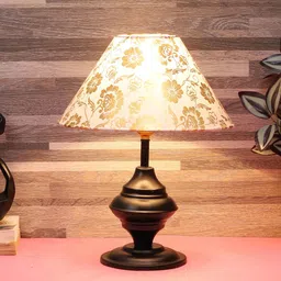 Maroon Fabric Shade Table Lamp With Black Base By Foziq image 1