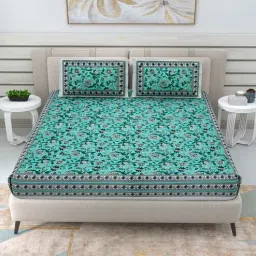 patricko Green Traditional 144 TC Cotton Double Queen Bedsheet With 2 Pillow Covers-picture-21