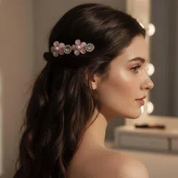 alvero 2Pc Elegant Floral Crystal & Pearl Hair Clips for Women, Korean Style Shining Hair Clip image 2