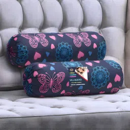 villagers Microfibre Bolster Pack of 2 Geometric Butterfly & Heart Print Design-picture-25