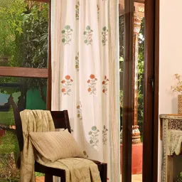 peepul tree Jaipuri Hand Block Printed Pure Cotton Teal, Mustard & Rust 1Pc(7ft) Door Semi Sheer Curtains-picture-20
