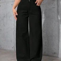 denim look Women Flared High Rise Black Jeans-picture-23