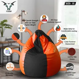 txor XXXL Premium Leatherette Classic Teardrop Bean Bag With Bean Filling image 2