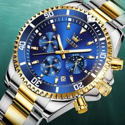 overfly olevs OLEVS Mens Watch Analog Chronograph luxury Silver & Gold Strap Wrist Watch Analog Watch - For Men 2870 image 5