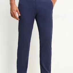 allen solly Men Slim Fit Blue Cotton Blend Trousers-picture-12