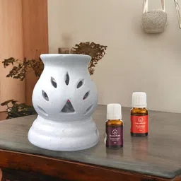 home crafts Ceramic Electric Round Shaped Aroma White Diffuser With 2 Aroma Oil 10ml Each Diffuser Set image 2