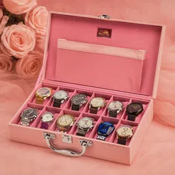 naipto Luxury Pink Leather Watch Organizer Box | Premium Velvet Interior | Watch Box-picture-28