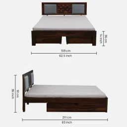 woodsworth from pepperfry Woodway Sheesham Wood Queen Size Bed In Provincial Teak Finish With Drawer Storage image 2