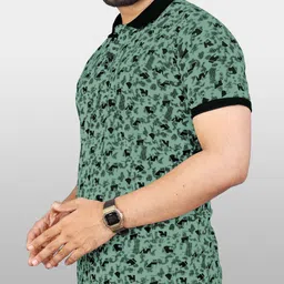 vebnor Men Printed Polo Neck Polyester Green T-Shirt image 5