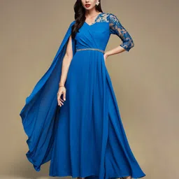 miss chase Women A-line Blue Maxi/Full Length Dress-picture-14