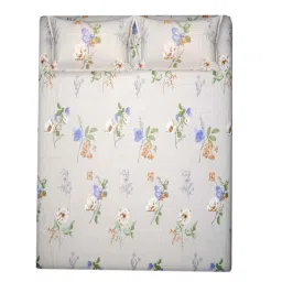 florida 180 TC Microfiber Floral Double Bedsheet with 2 Pillow Covers (Beige, 245x228 CM) image 2