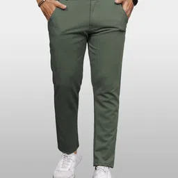Men Regular Fit Dark Green Lycra Blend Trousers-image-0