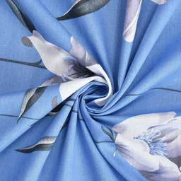 yaakholic Blue Floral 300 TC Cotton King Fitted Bedsheet With 2 Pillow Covers image 2