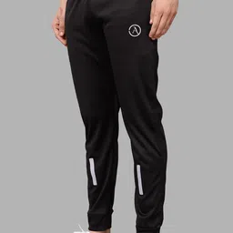 anand Men Solid, Self Design, Striped, Chevron/Zig Zag Black Track Pants image 2