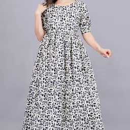 twirl tales Women A-line White, Light Blue, Grey Midi/Calf Length Dress image 4