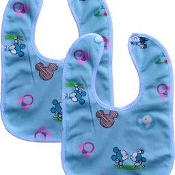swito mart Baby Multi Layered Waterproof Fast Dry Button Lock Bibs Blue Color Cartoon Print (Pack of 2)-picture-19
