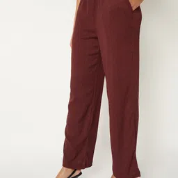 Women Regular Fit Red Viscose Rayon Trousers-image-32