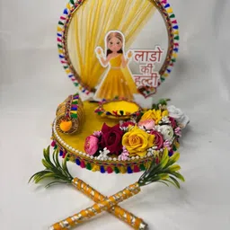 tgs Lado Ki Haldi Decorative Platter Set Handmade Haldi Ceremony Decoration Platter Wood Decorative Platter-picture-36