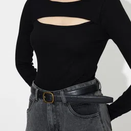 tanushkfashion Casual Regular Sleeves Solid Women Black Top image 2